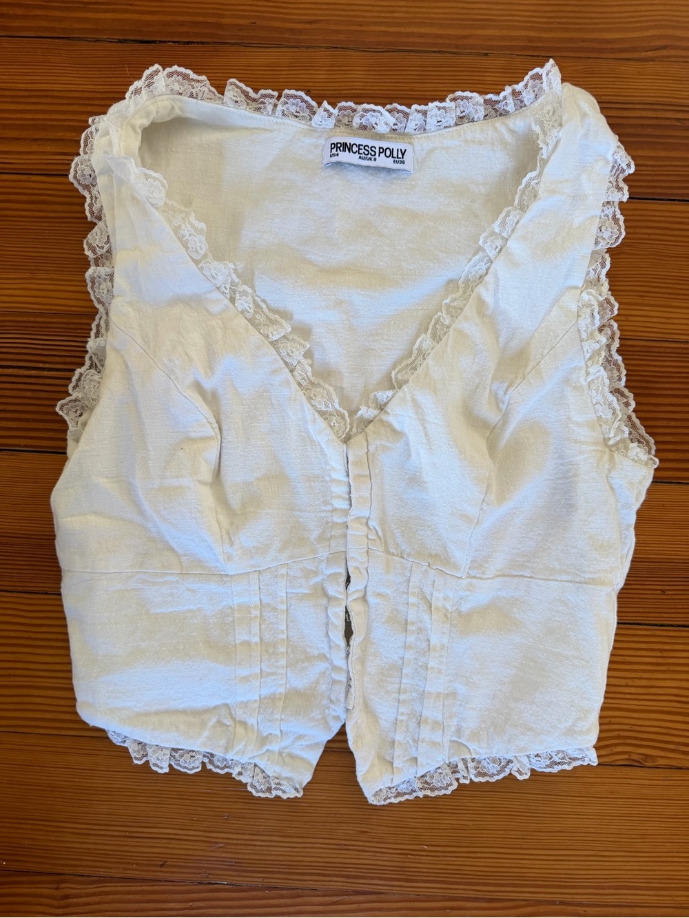Princess Polly Women’s Cream Lace Trim Tank Top